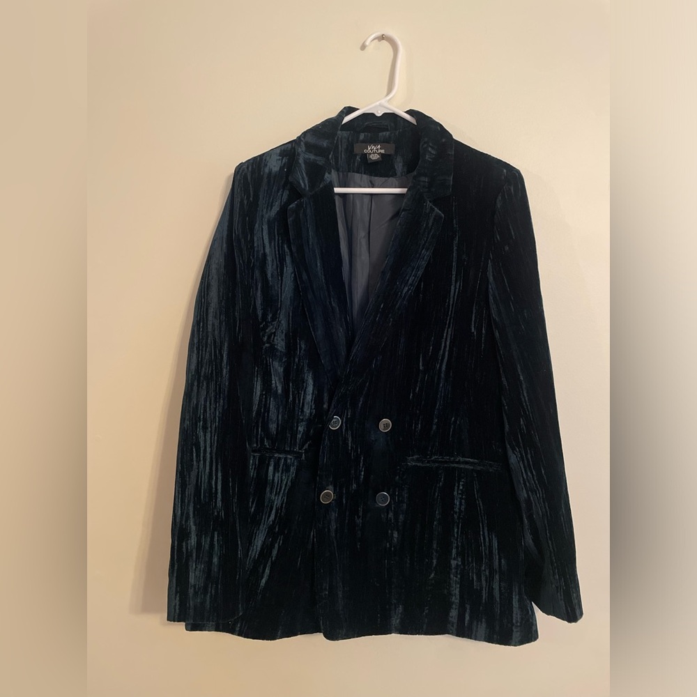 VivaCouture Forest Green Crushed Velvet Two-Button Blazer